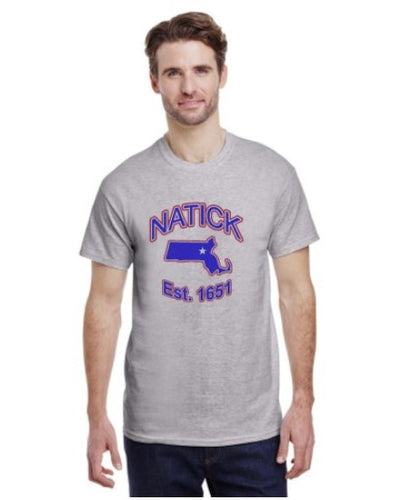 Natick EST 1651 with Massachusetts map tee shirt